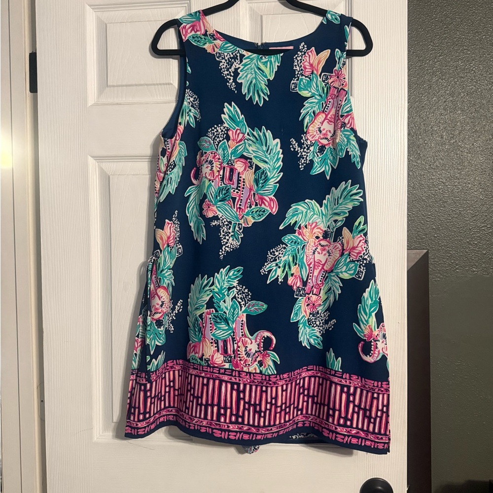 Lilly Pulitzer Navy rompe/dress with Pink and Green Floral Design